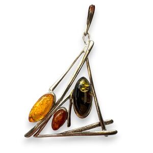 STERLING SILVER 925 Baltic Amber Modernist Triangle Pendant